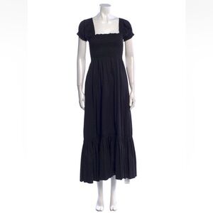 La Ligne Ariel Pinstripe Puff Sleeve Midi Dress Black Sz L Ruffle Embellishment